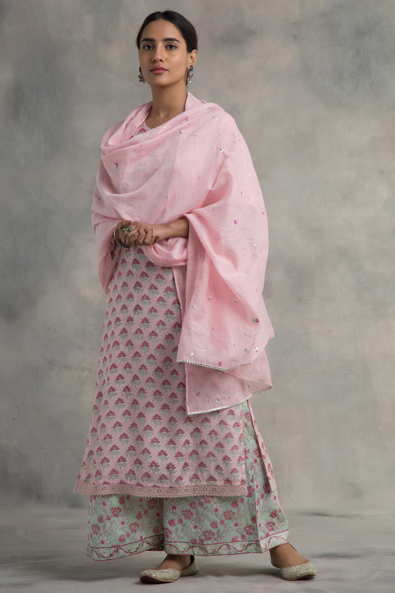 Pink Handcrafted Cotton Silk Dupatta