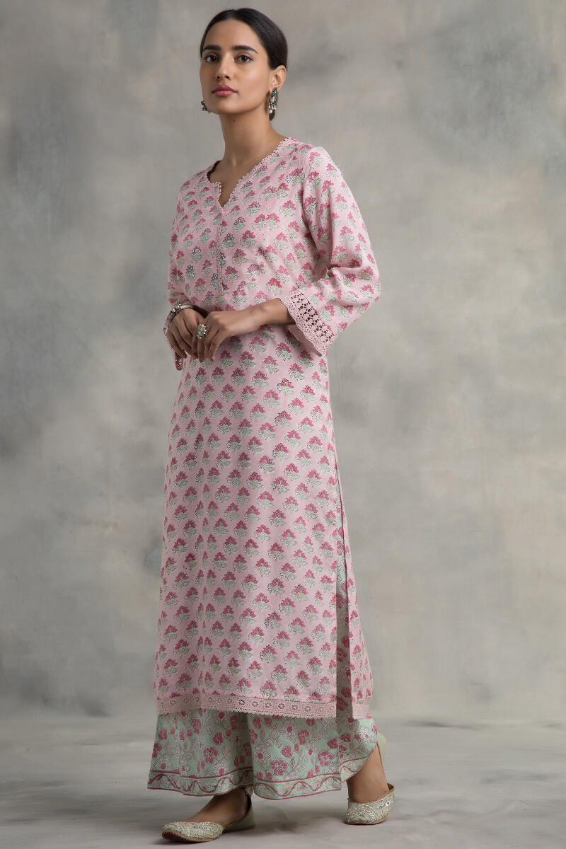 Green Block Printed Muslin Palazzo
