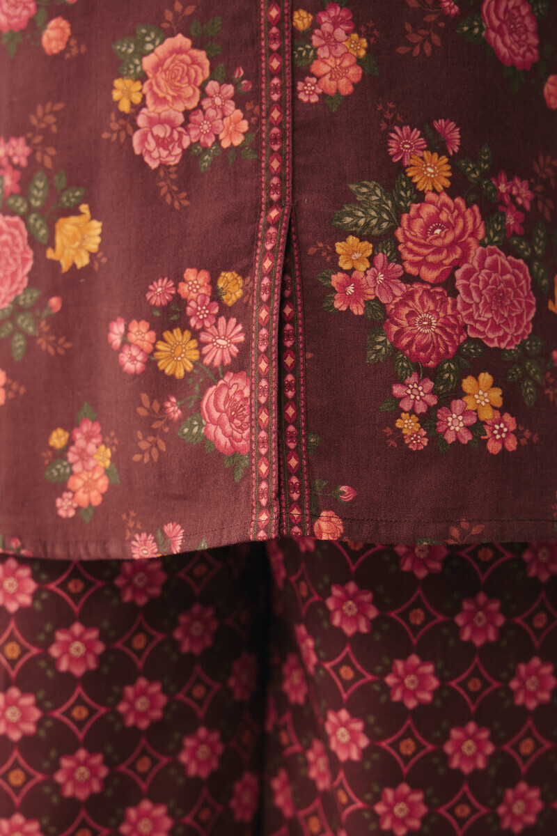 Brown Printed Cotton Loungewear Set