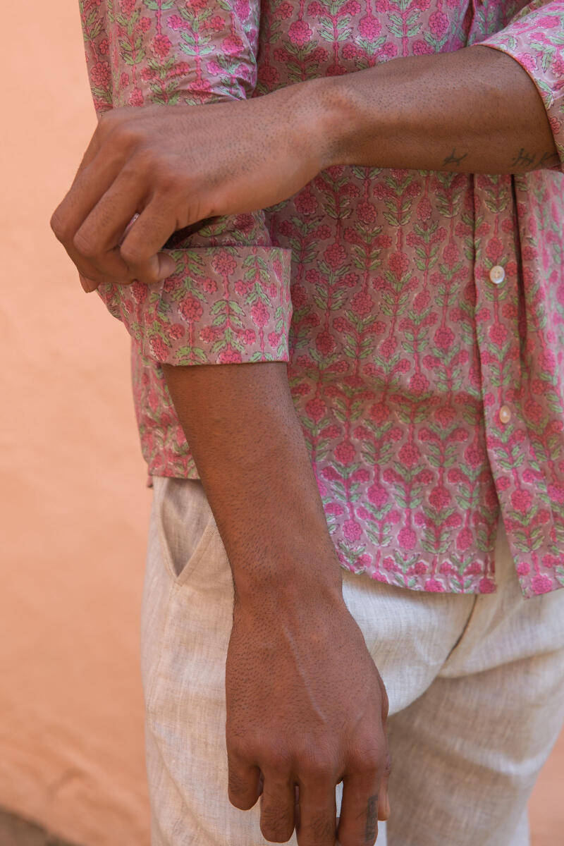 Peach Block Printed Cotton Shirt