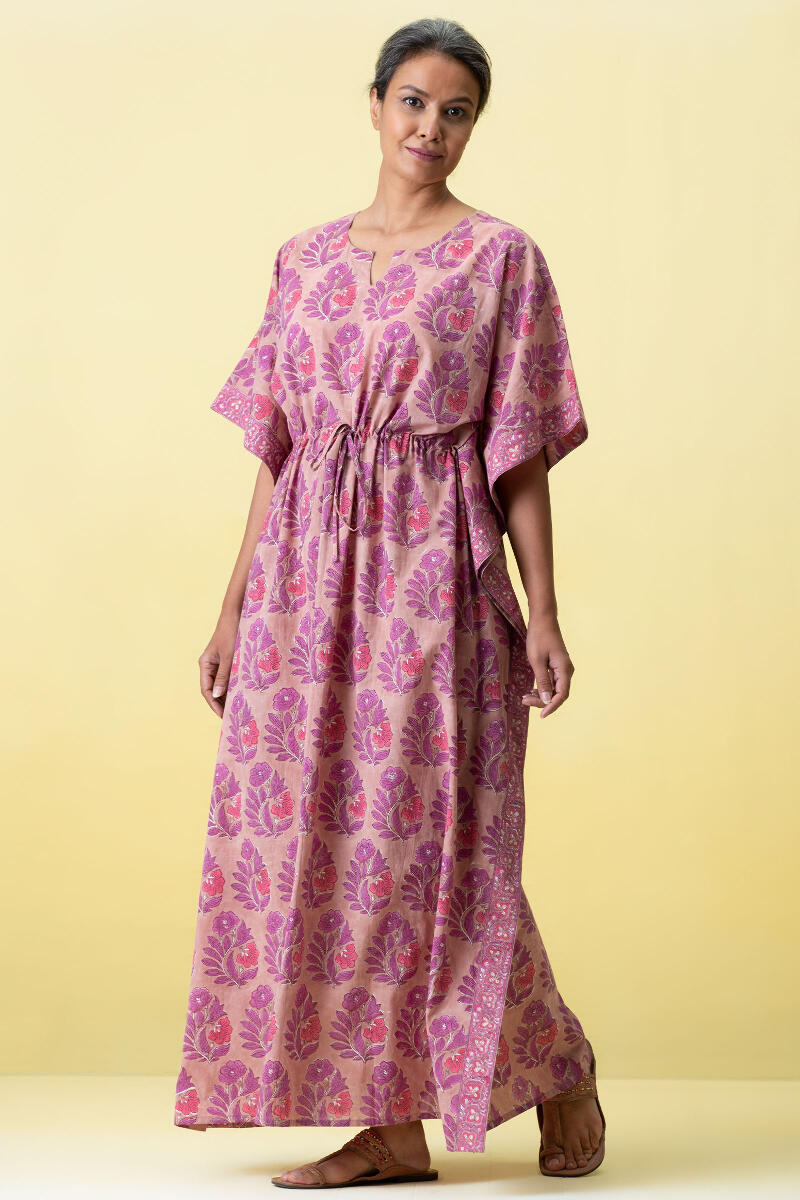 Brown Block Printed Cotton Kaftan