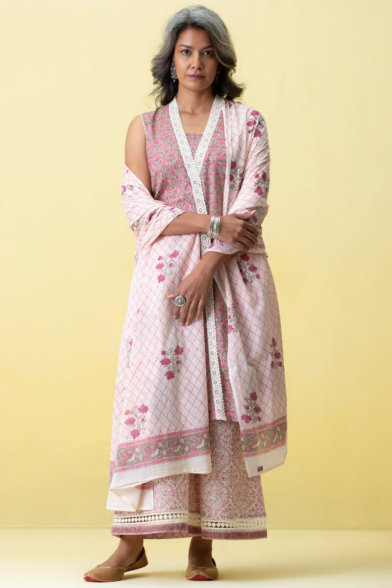 Pink Block Printed Cotton Palazzo