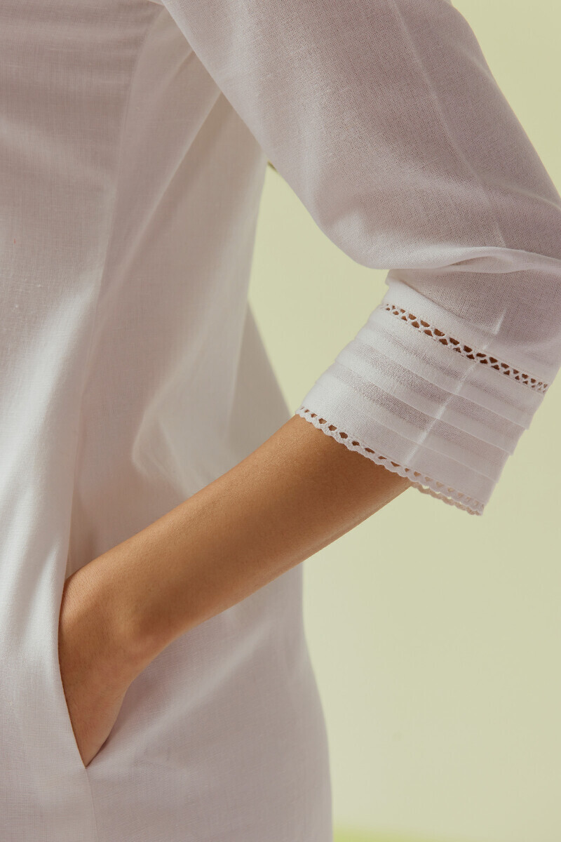 White Handcrafted Straight Cotton Flax Kurta