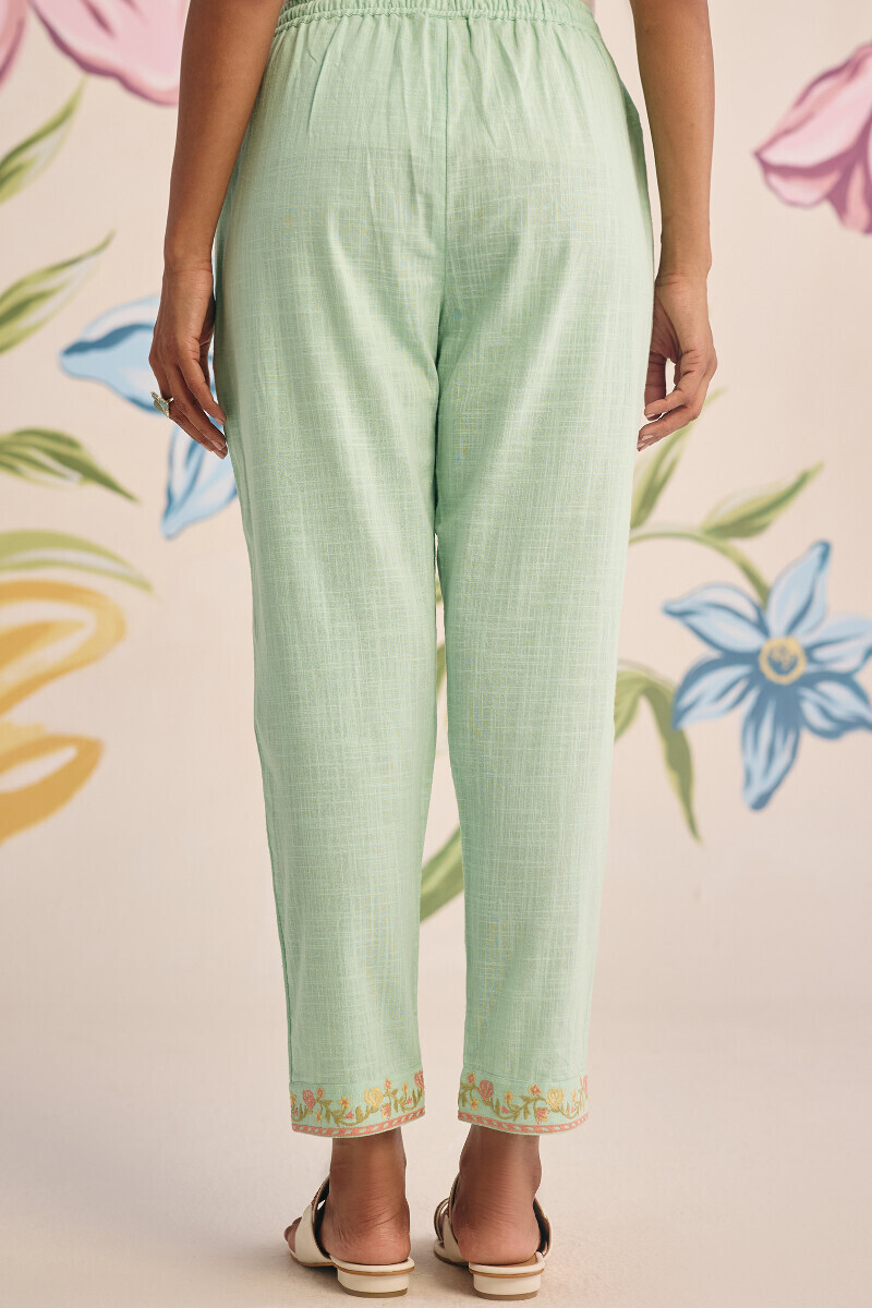 Green Handcrafted Gauze Slub Narrow Pants