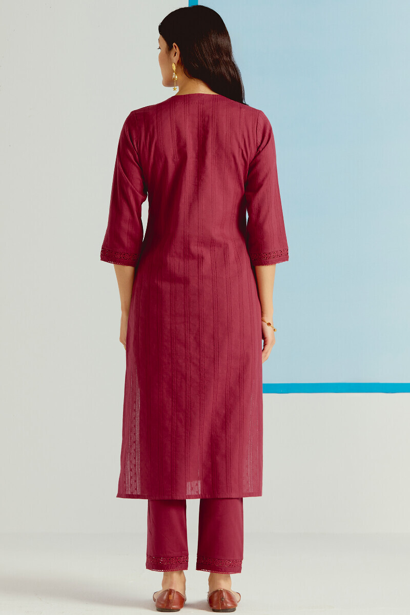Red Handcrafted Straight Cotton Dobby Kurta