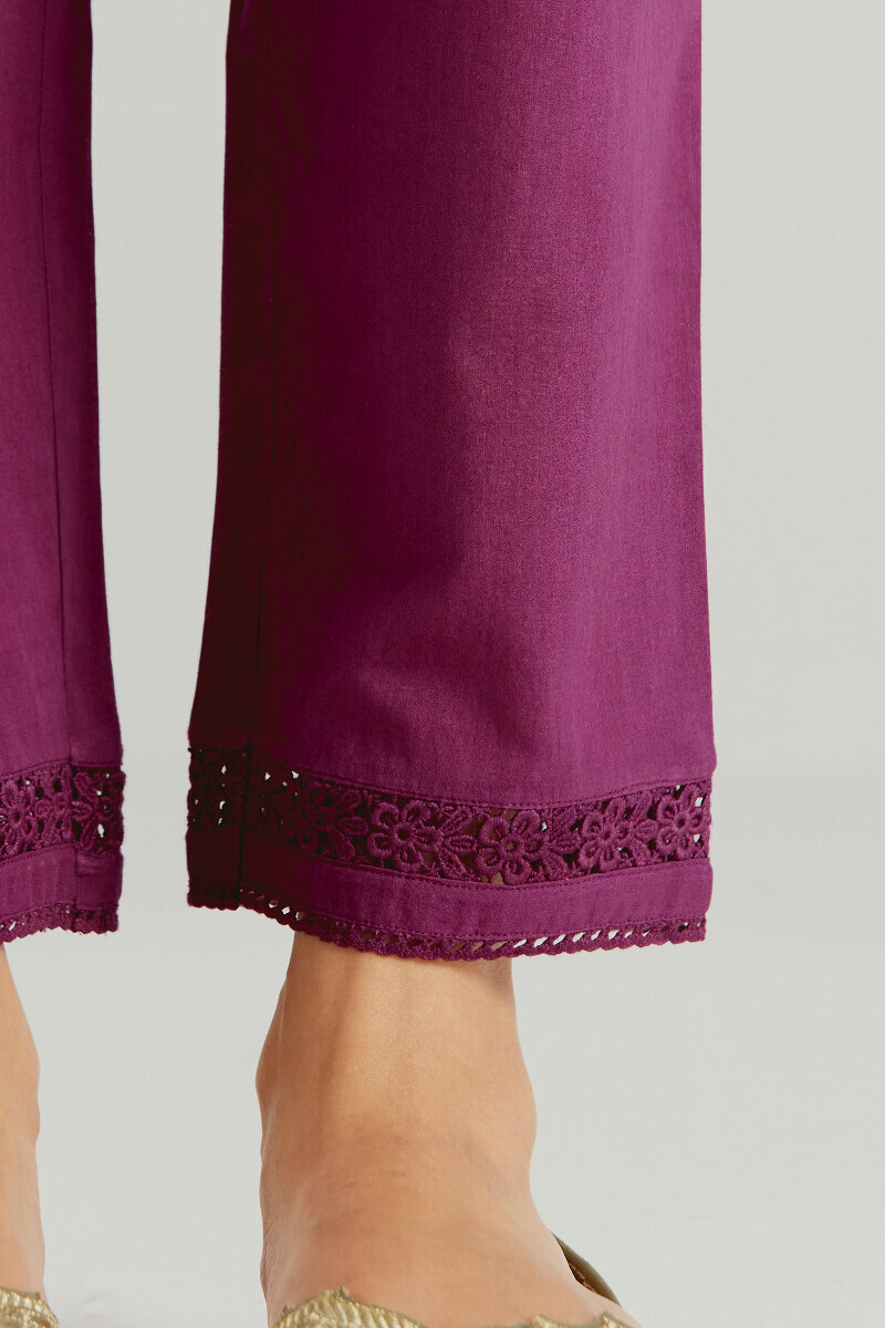 Purple Handcrafted Cotton Narrow Pants