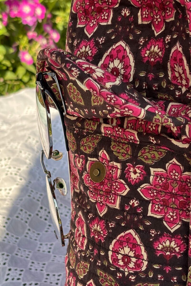 Brown Hand Printed Cotton Holdall Bag