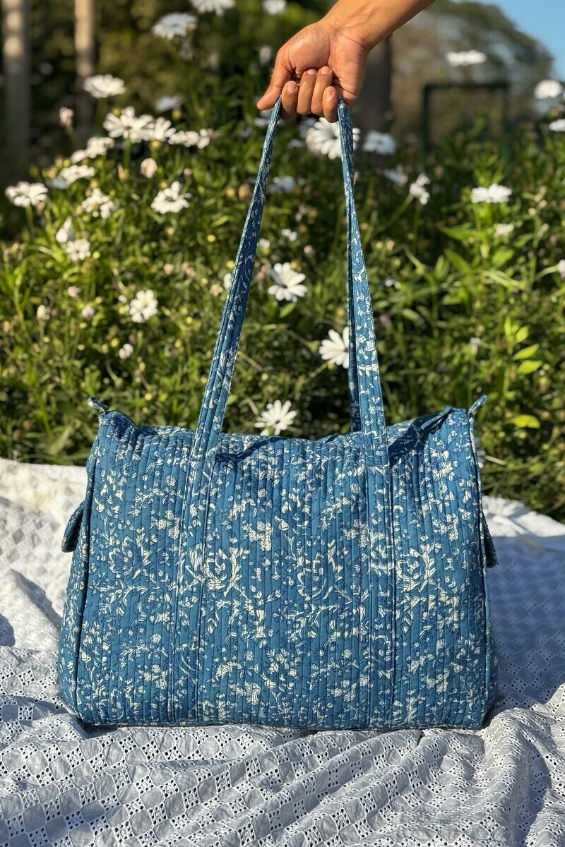 Indigo Hand Block Printed Cotton Holdall Bag