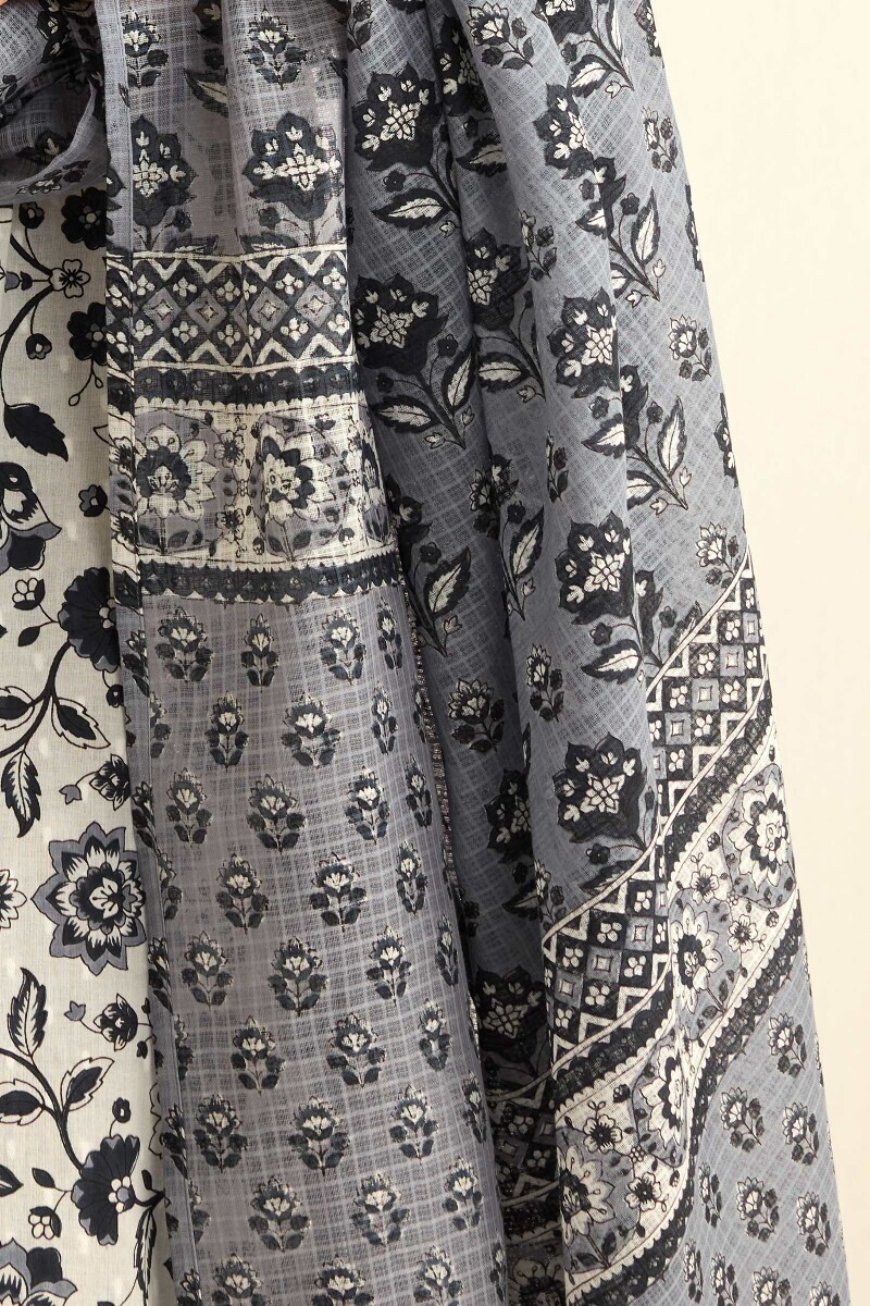 Grey Hand Printed Kota Dupatta