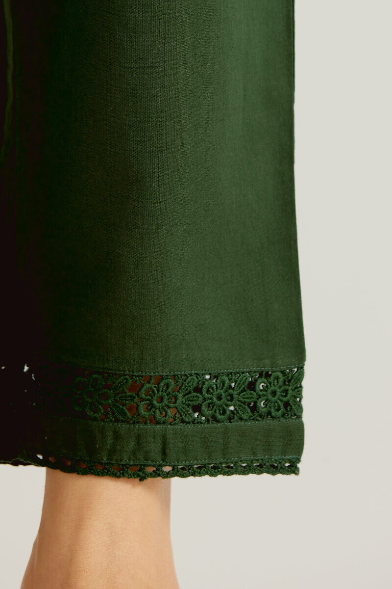 Green Handcrafted Cotton Narrow Pants