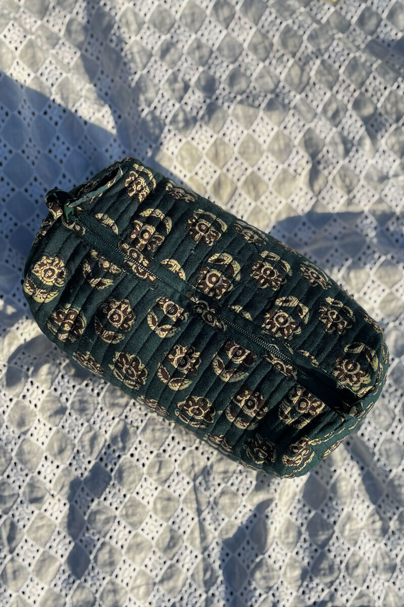 Teal Hand Block Printed Cotton Toiletry Pouch