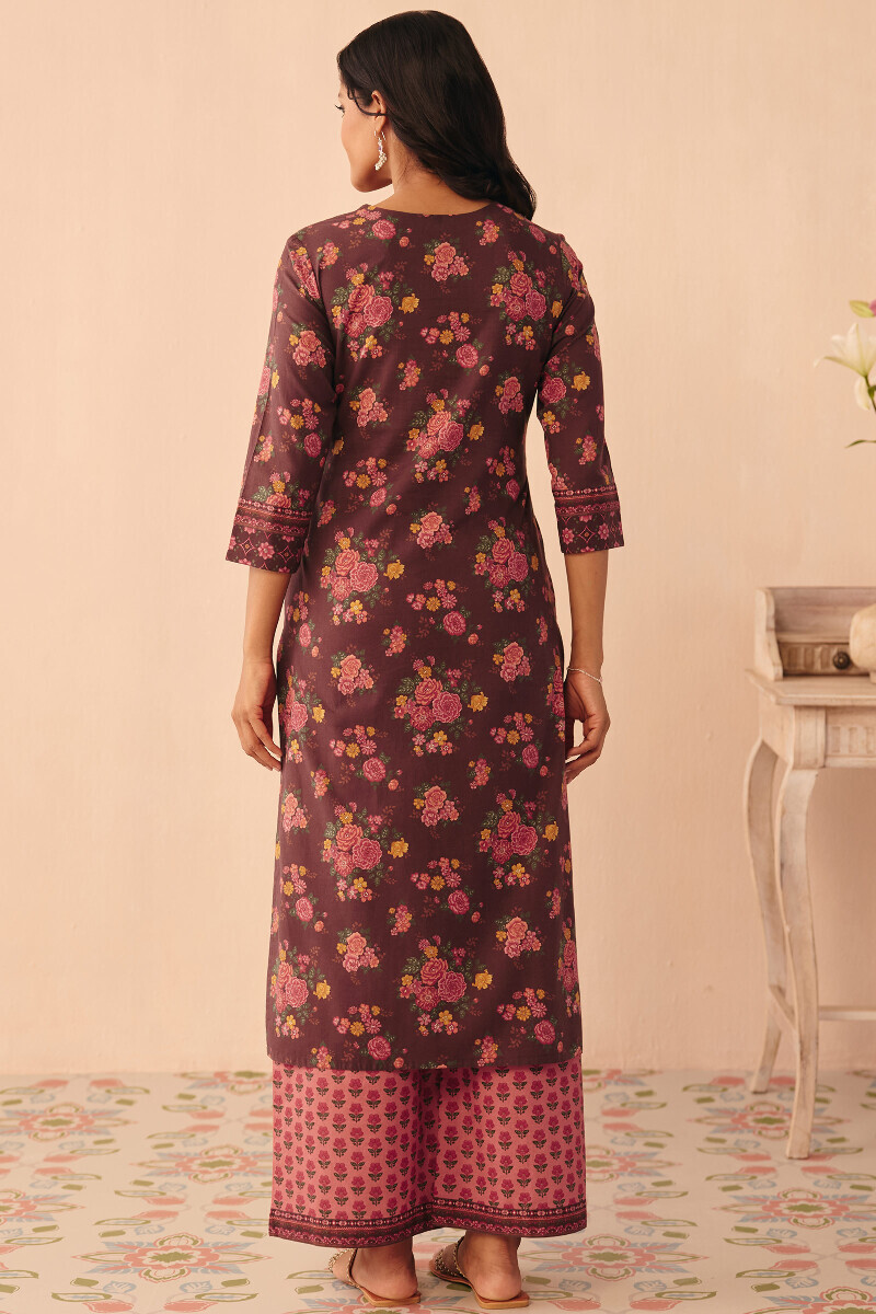 Brown Printed Straight Cotton Kurta