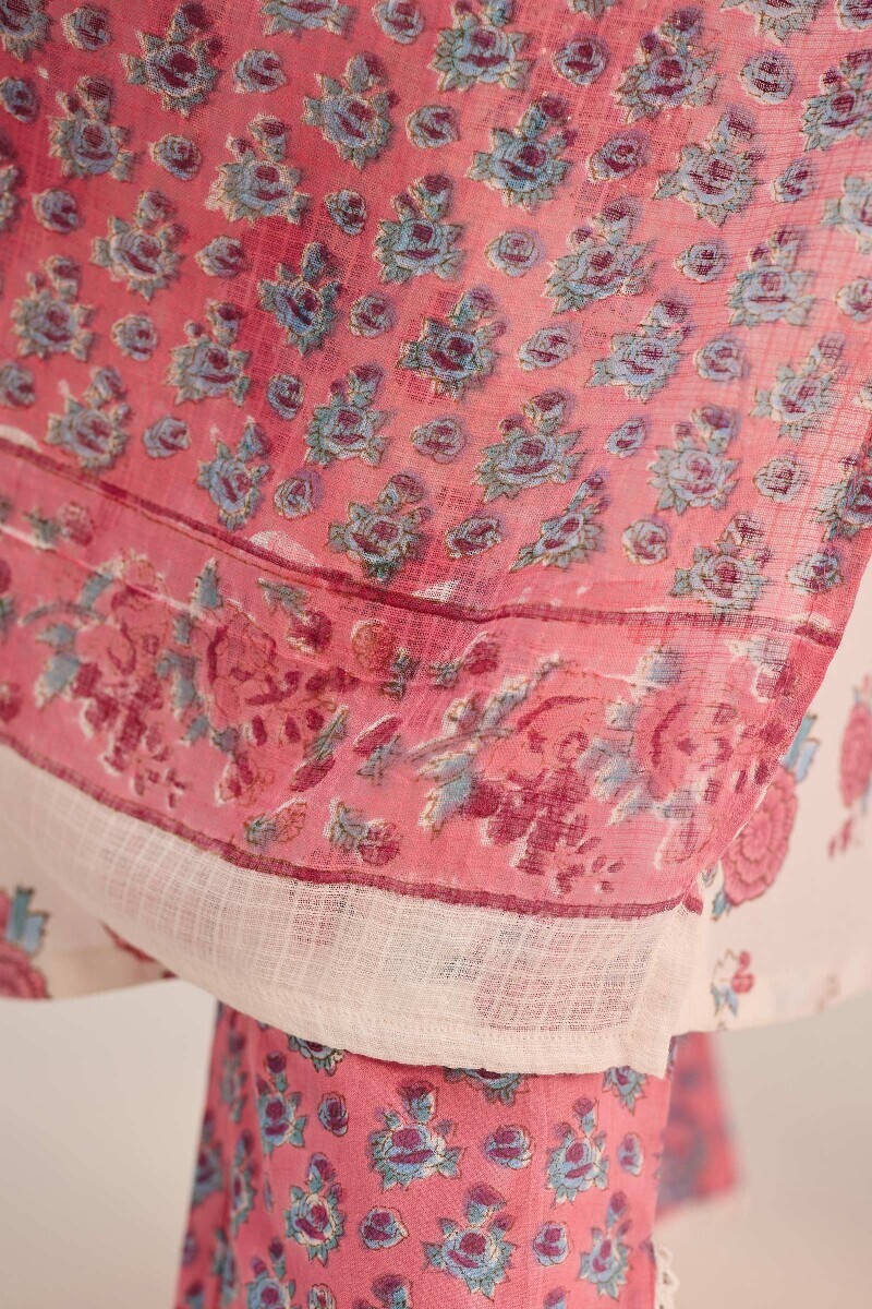 Pink Hand Block Printed Kota Dupatta