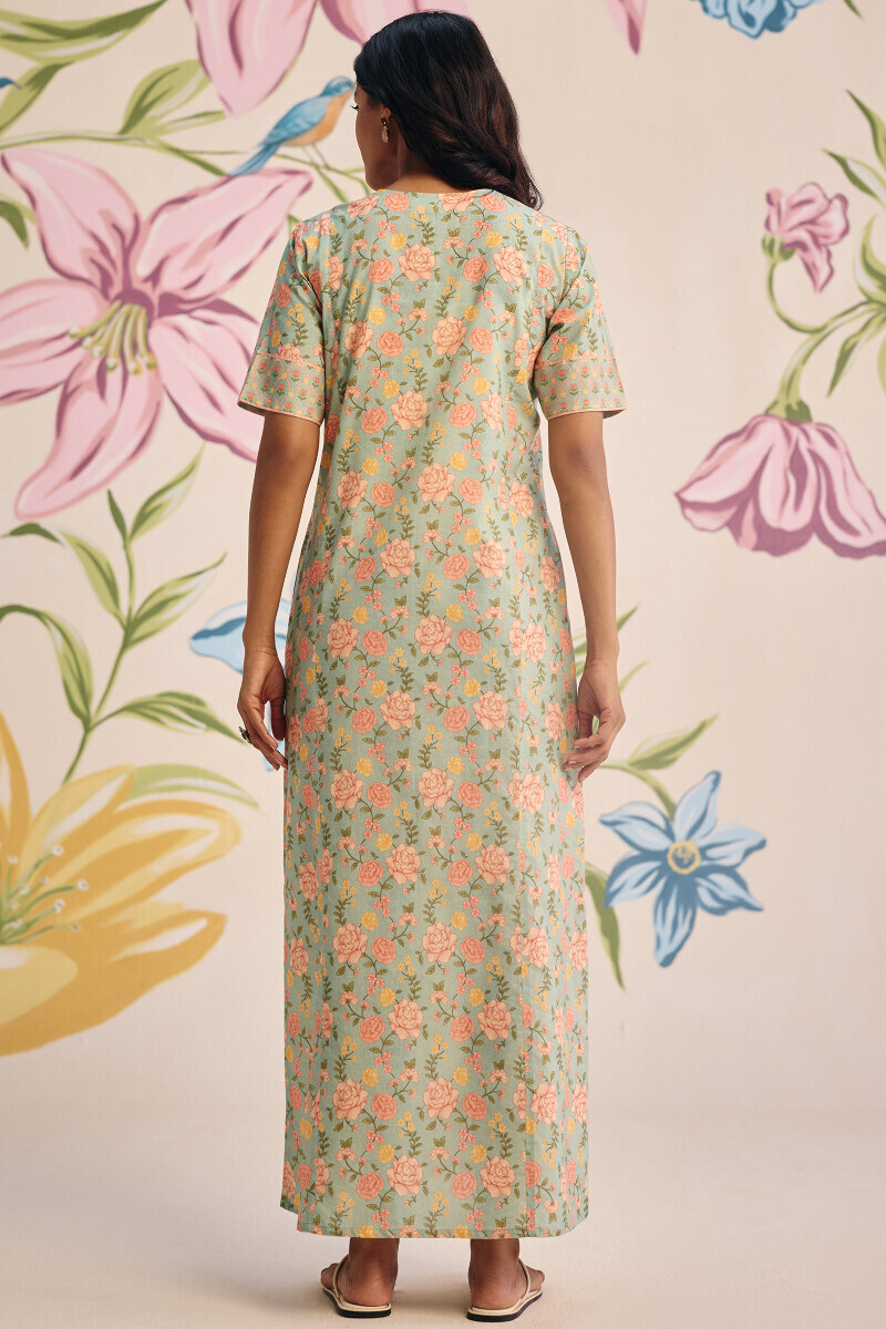 Blue Printed Cotton Kaftan