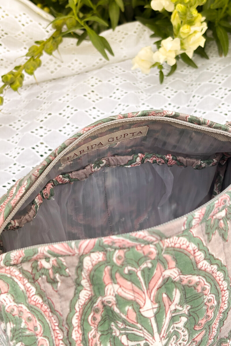 Grey Hand Block-Printed Cotton Slub Vanity Pouch