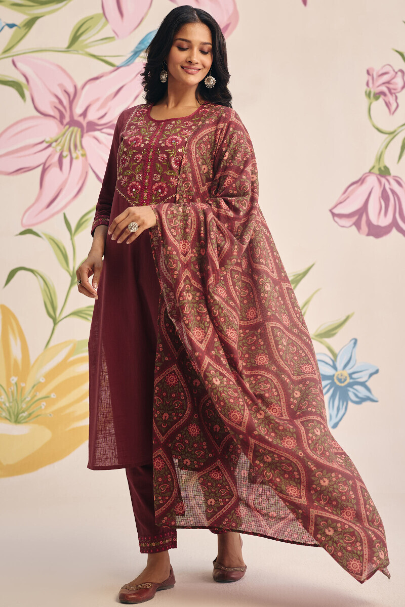 Maroon Printed Kota Dupatta