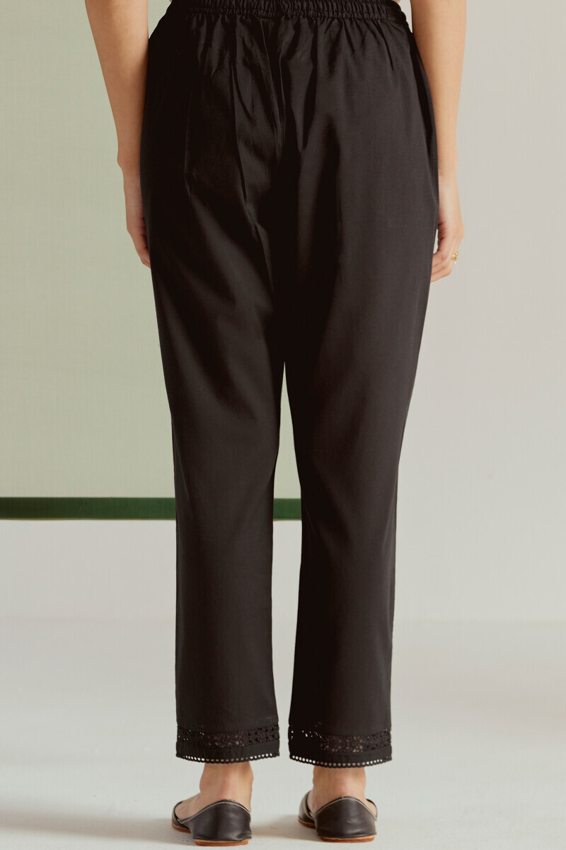 Black Handcrafted Cotton Narrow Pants