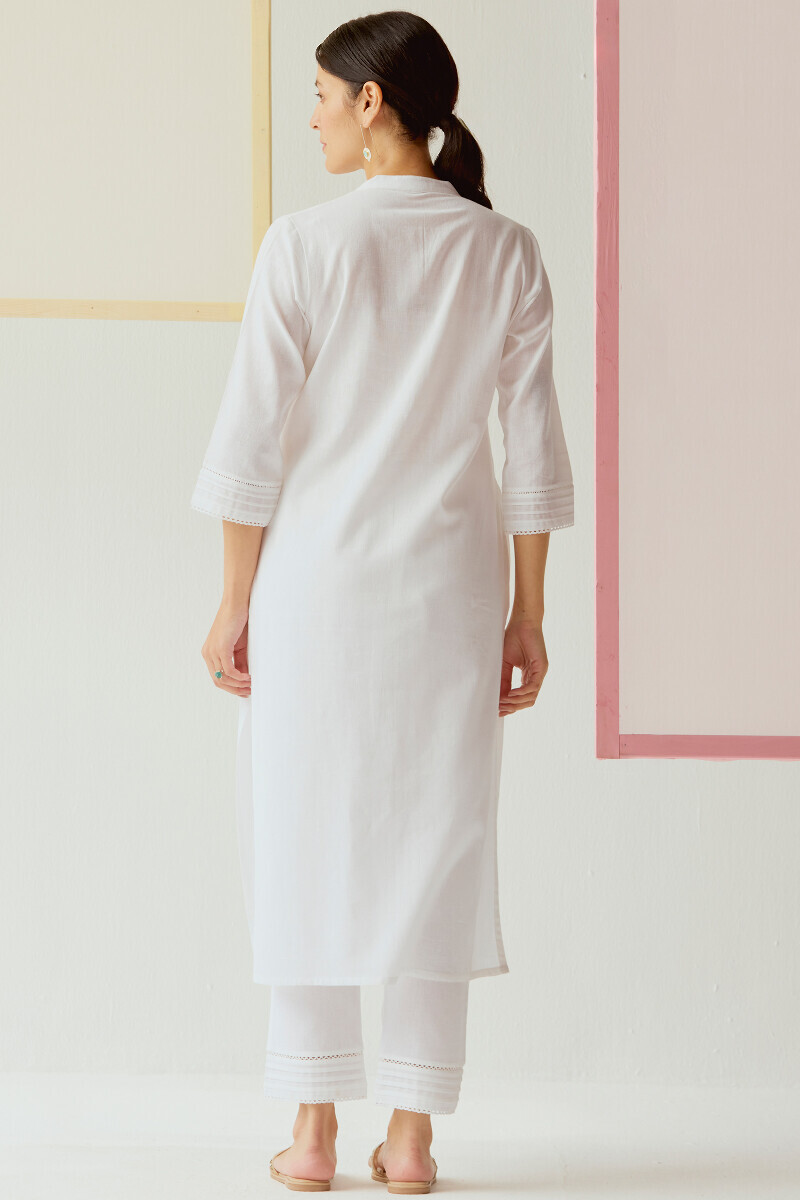 White Handcrafted Straight Cotton Flax Kurta