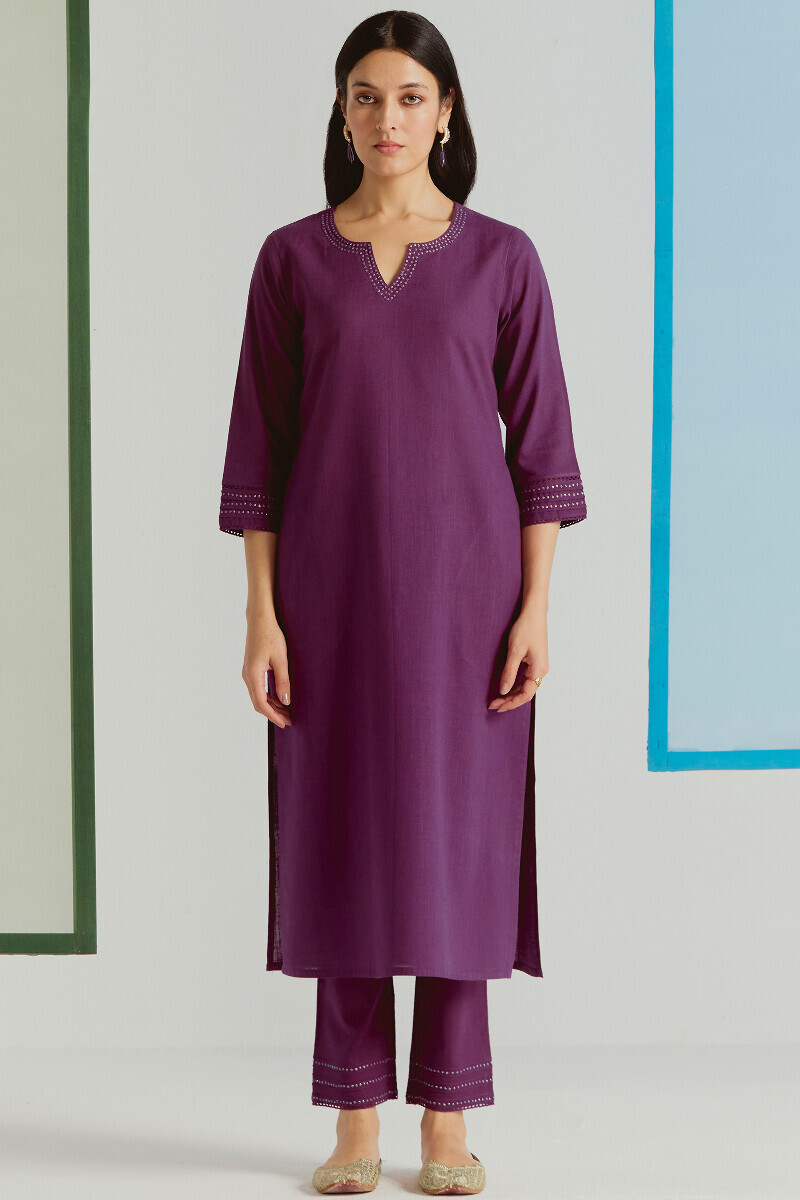 Purple Handcrafted Straight Gauze Slub Kurta