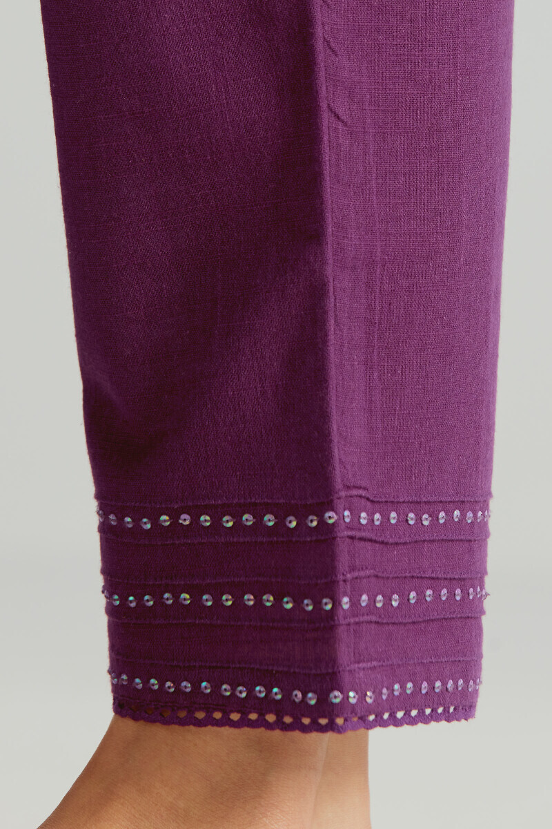 Purple Handcrafted Gauze Slub Narrow Pants