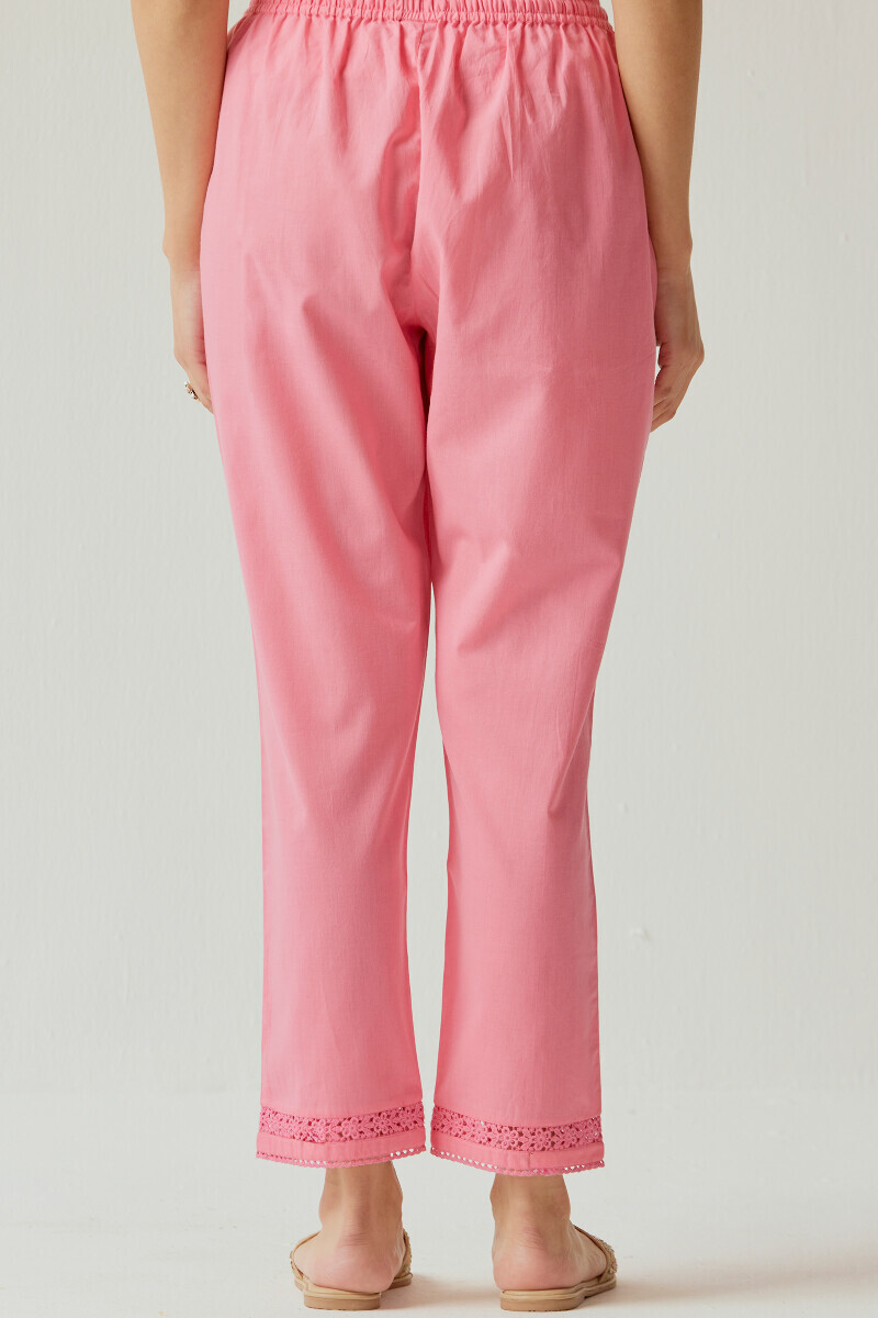 Pink Handcrafted Cotton Narrow Pants