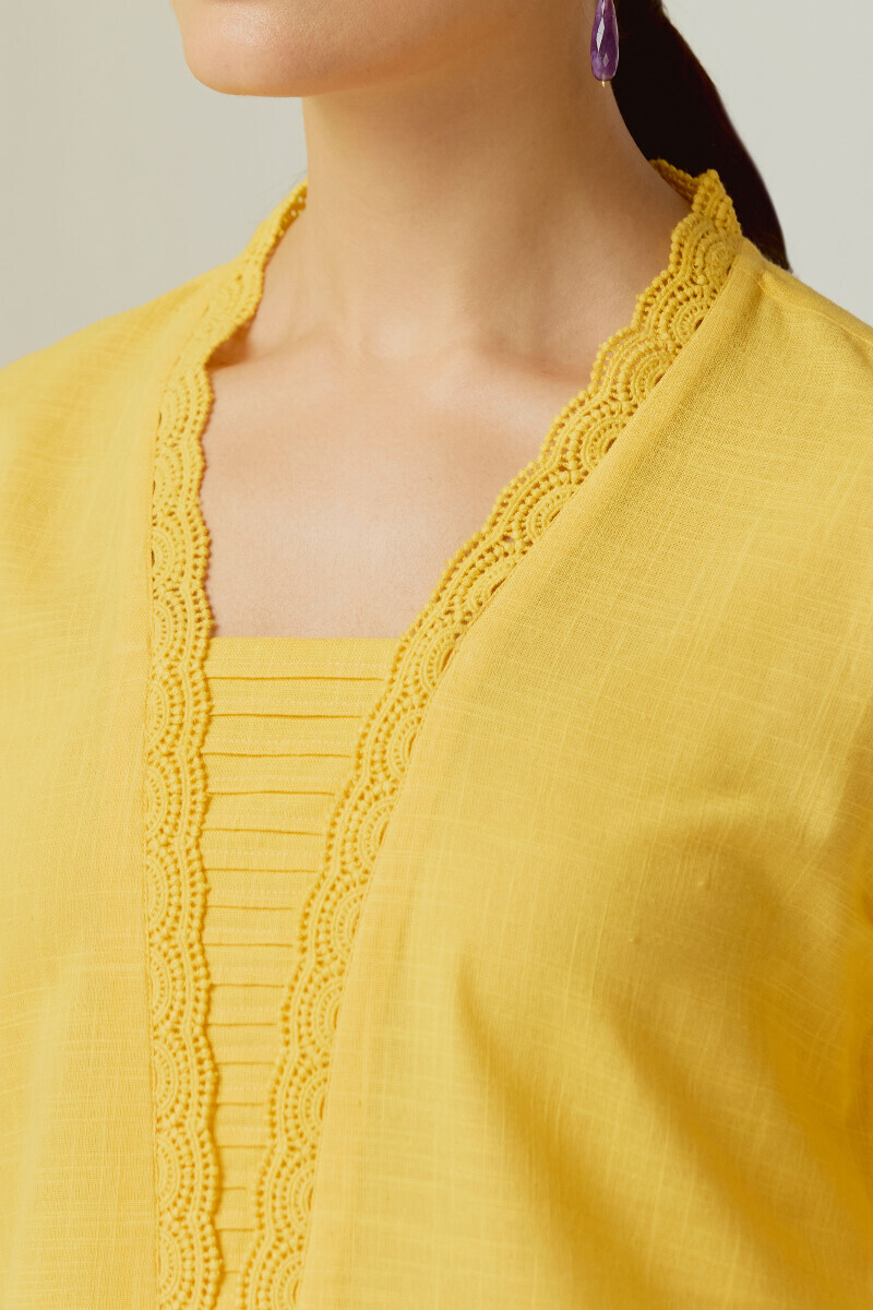 Yellow Handcrafted Straight Gauze Slub Kurta