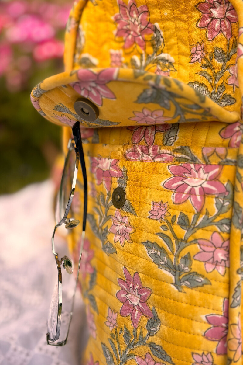Yellow Hand Block Printed Cotton Holdall Bag