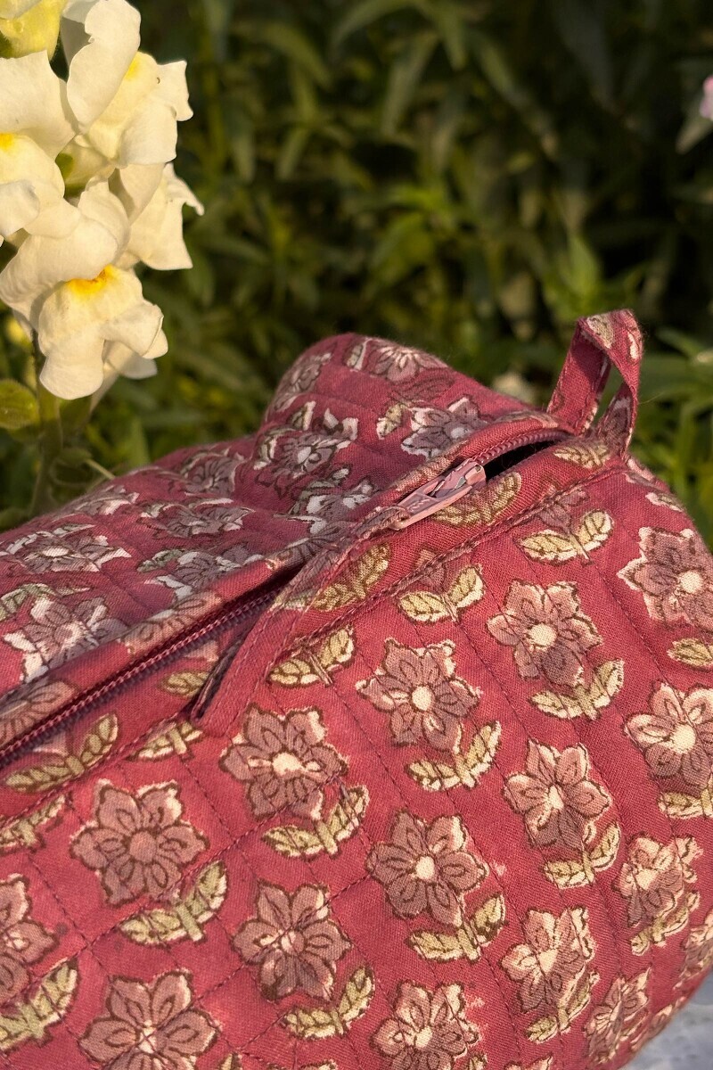 Pink Hand Block-Printed Cotton Vanity Pouch