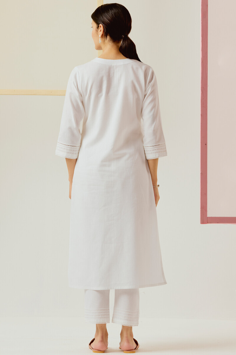 White Handcrafted Straight Cotton Flax Kurta