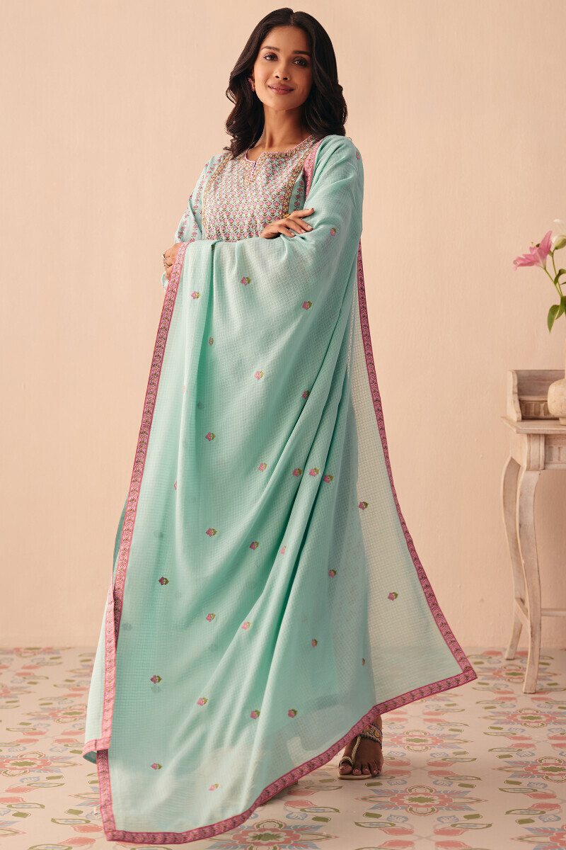 Blue Handcrafted Kota Dupatta