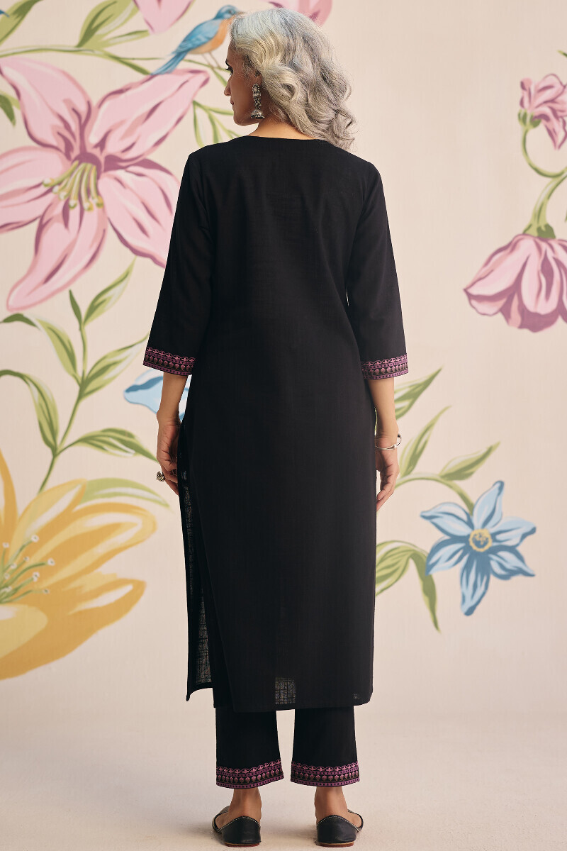 Black Handcrafted Straight Gauze Slub Kurta