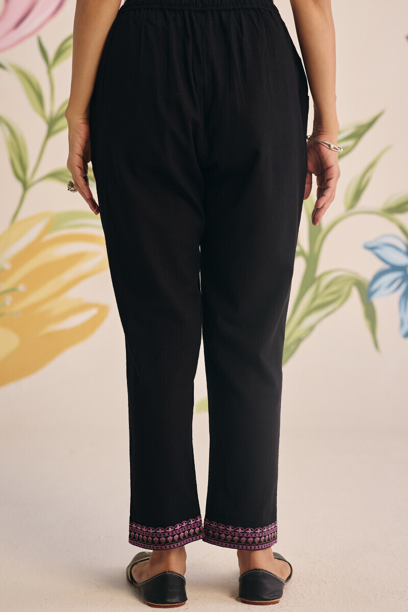 Black Handcrafted Gauze Slub Narrow Pants
