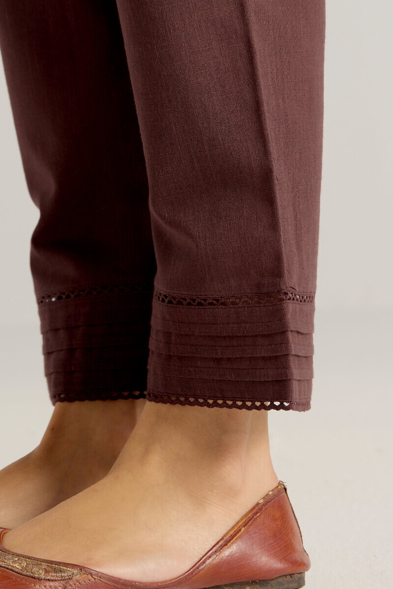 Brown Handcrafted Gauze Slub Narrow Pants