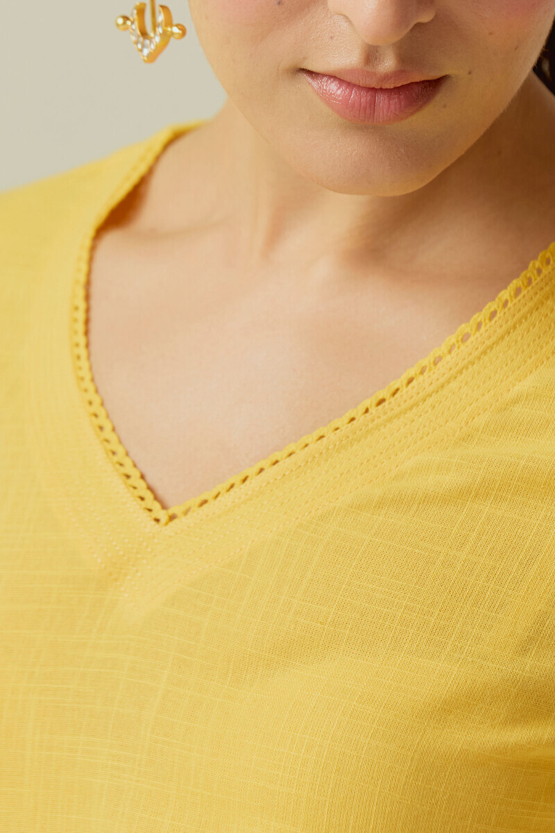 Yellow Handcrafted Straight Gauze Slub Kurta