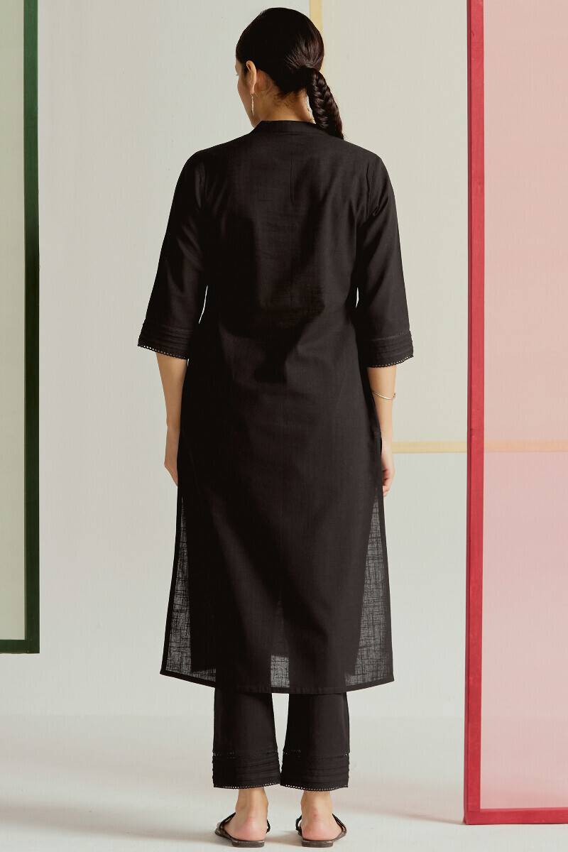 Black Handcrafted Straight Gauze Slub Kurta