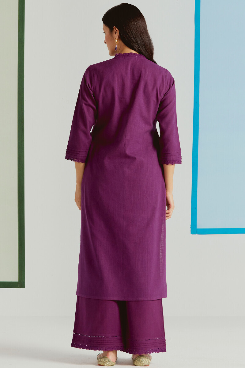 Purple Handcrafted Straight Gauze Slub Kurta