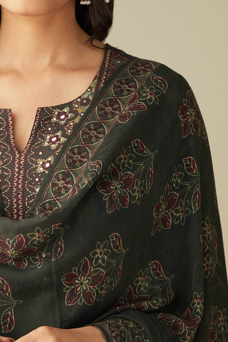 Olive Green Printed Viscose Dupatta