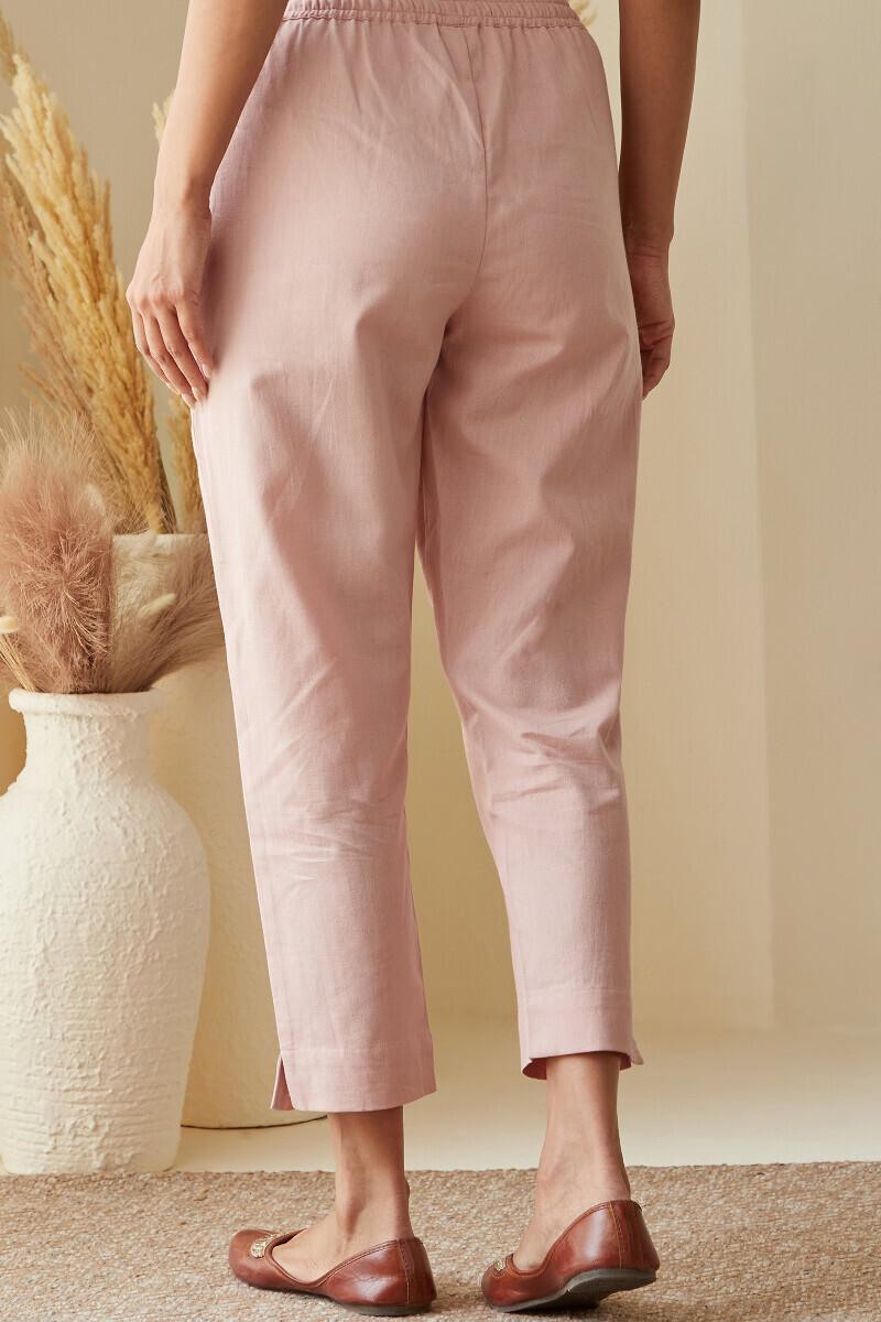 Pink Handcrafted Cotton Flax Narrow Pants