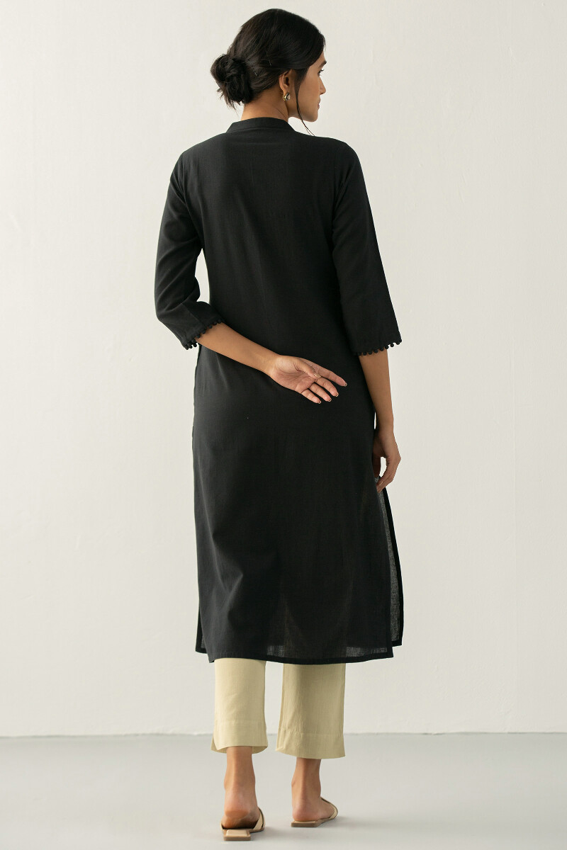 Black Handcrafted Straight Handloom Kurta