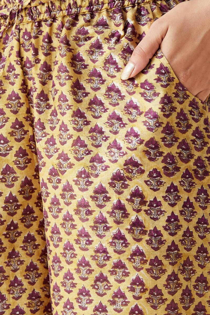 Yellow Hand Block-Printed Chanderi Farsi