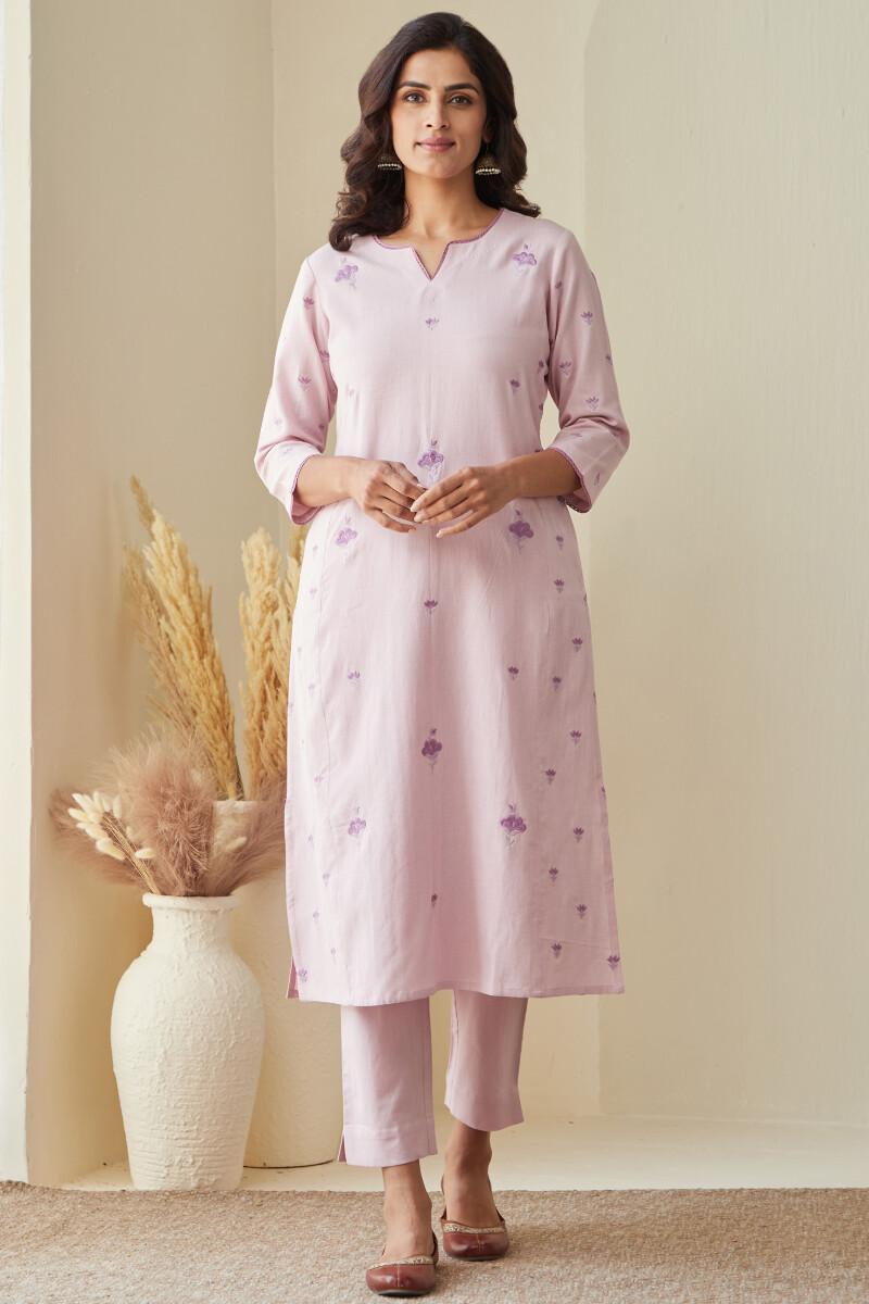 Purple Handcrafted Straight Cotton Flax Kurta