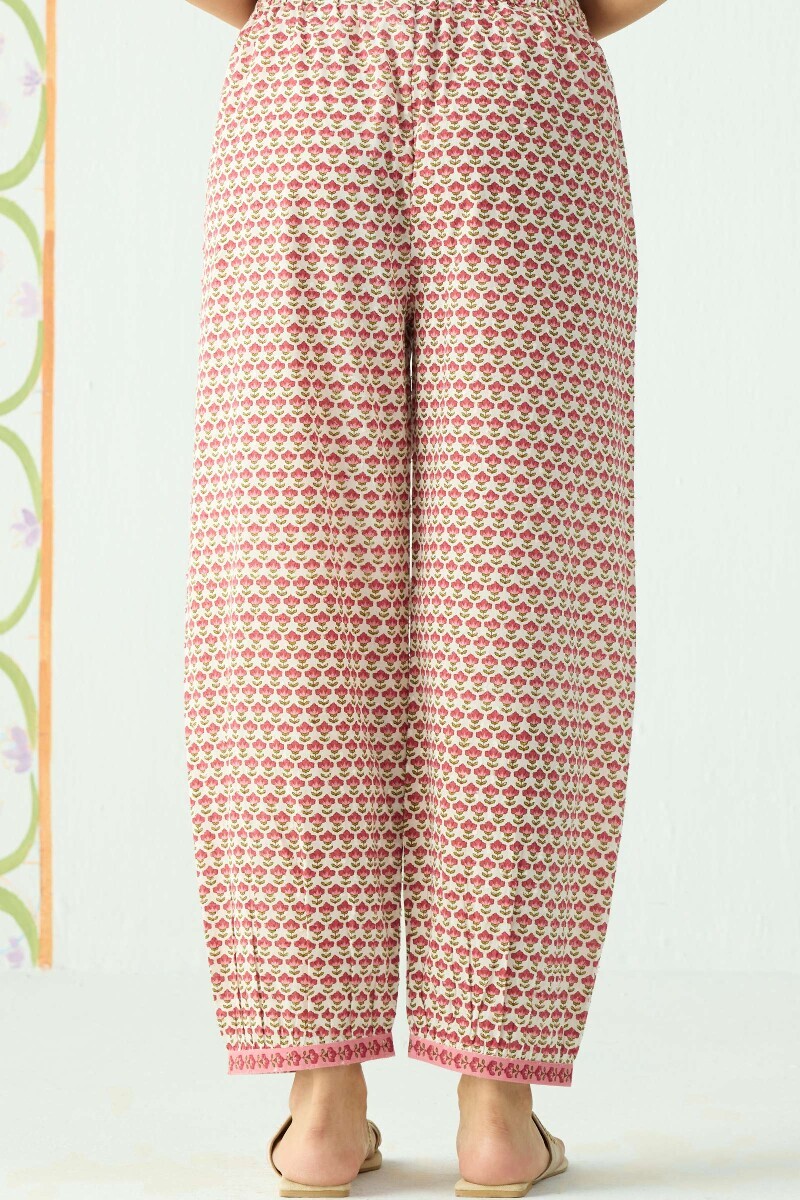 White Hand Printed Cotton Dobby Izhaar Pants