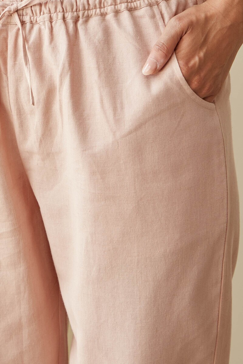 Pink Handcrafted Cotton Flax Narrow Pants