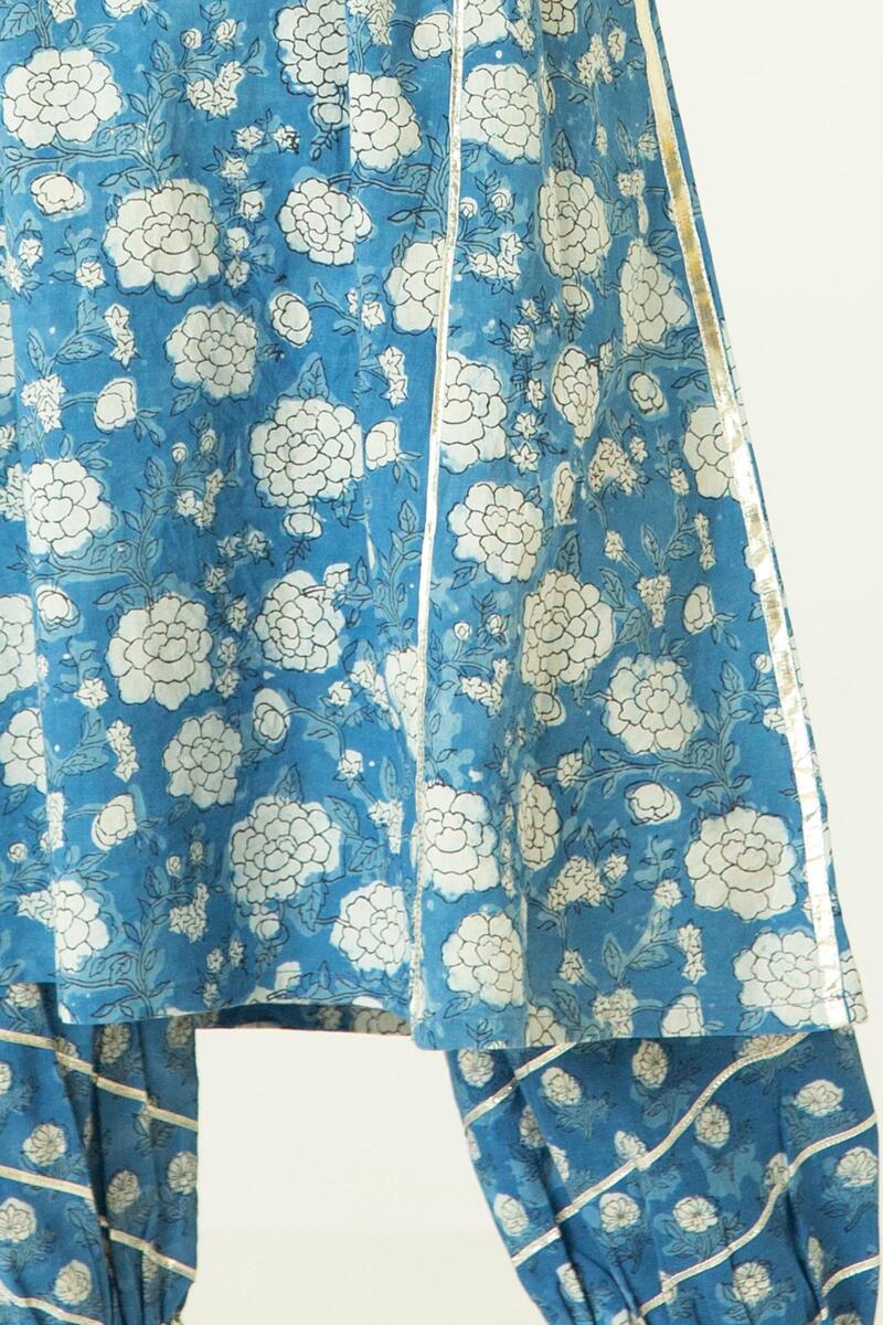 Indigo Block Printed A-Line Cotton Kurta