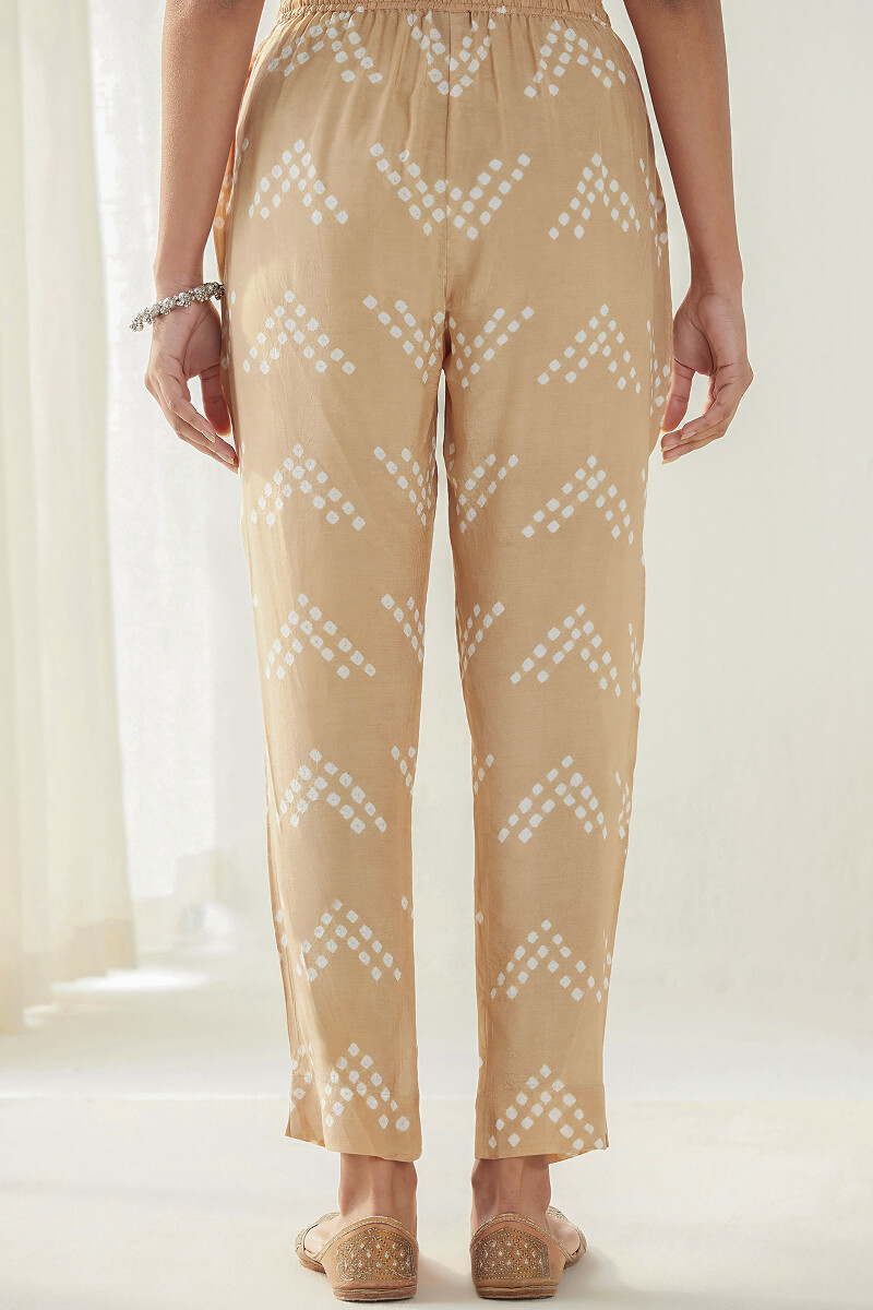 Beige Printed Modal Narrow Pants