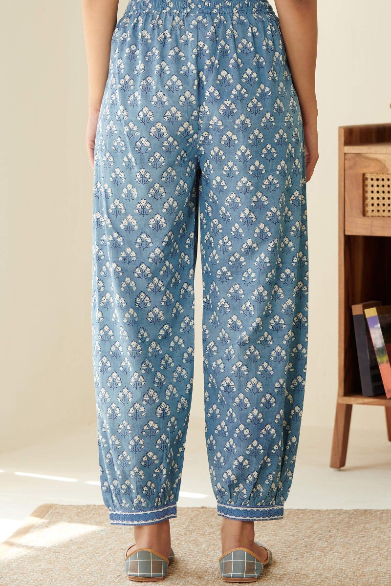 Indigo Hand Block Printed Cotton Izhaar Pants