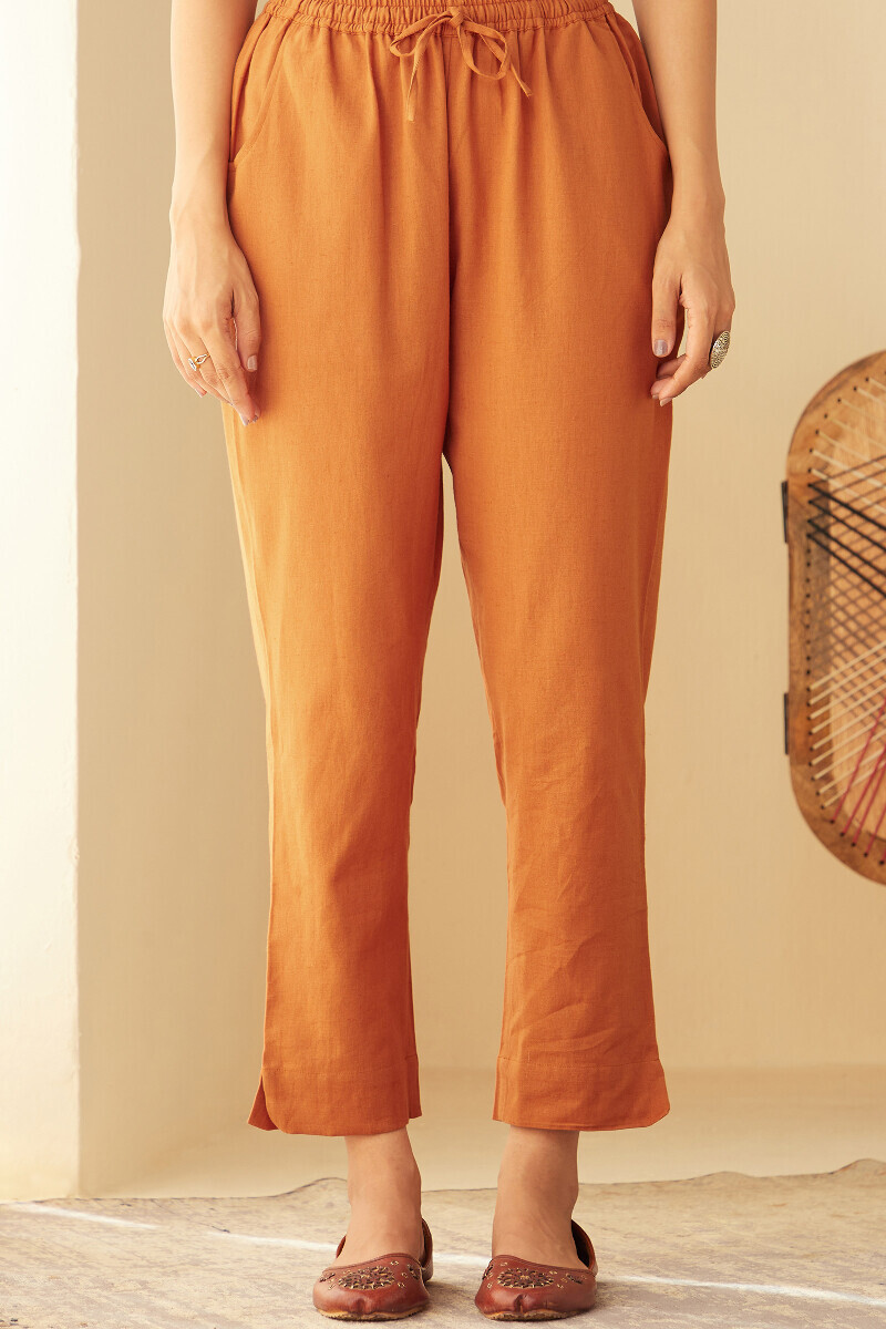 Mustard Handcrafted Cotton Flax Narrow Pants