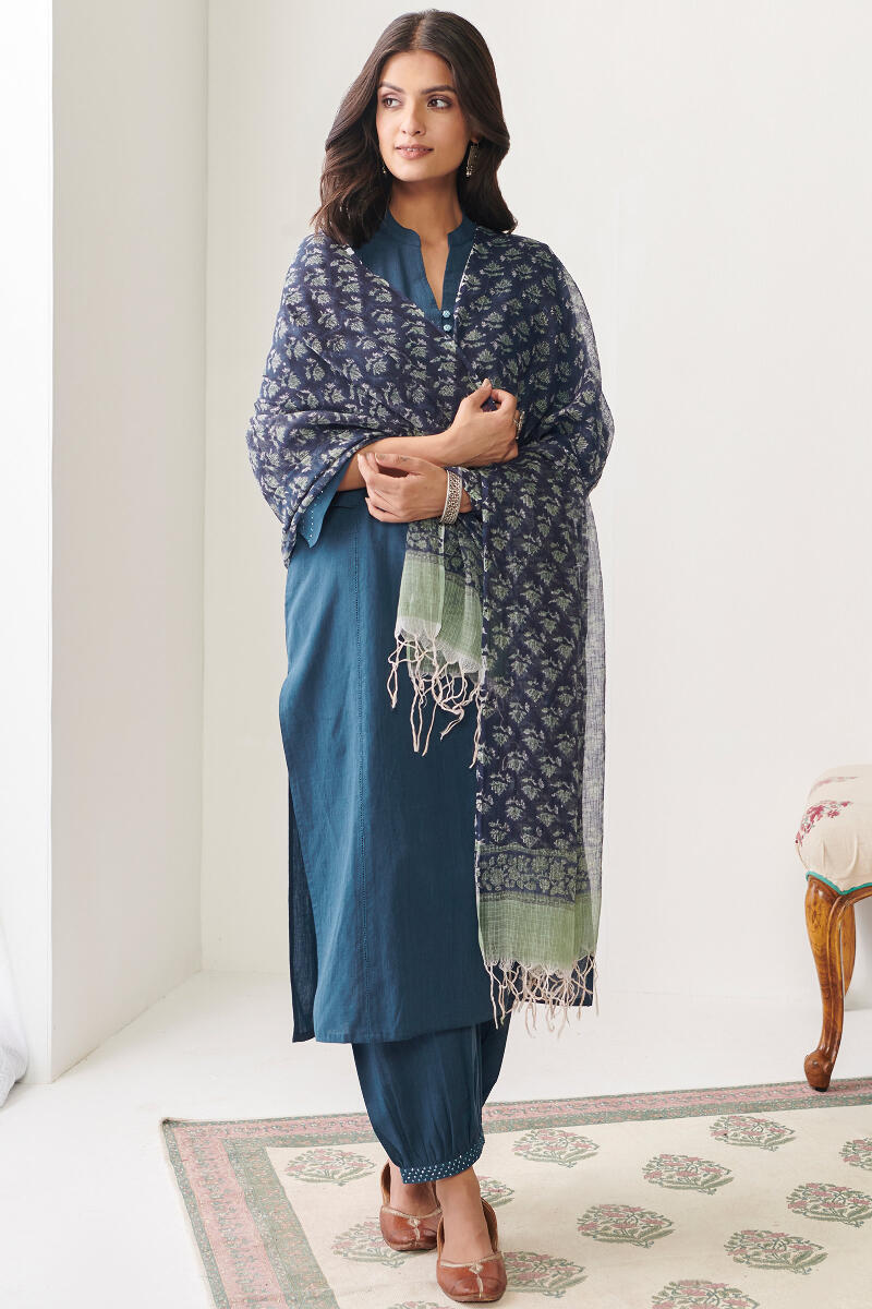 Blue Handcrafted Cotton Izhaar Pants