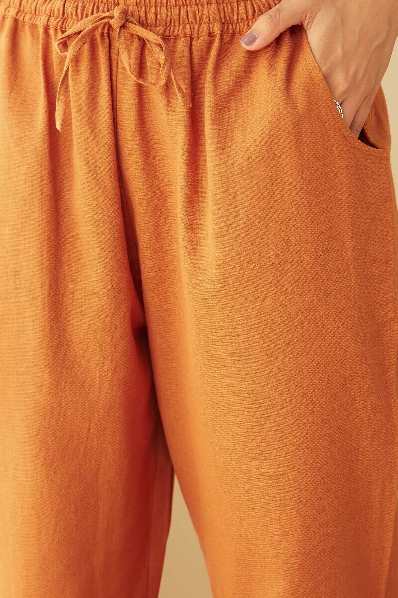 Mustard Handcrafted Cotton Flax Narrow Pants