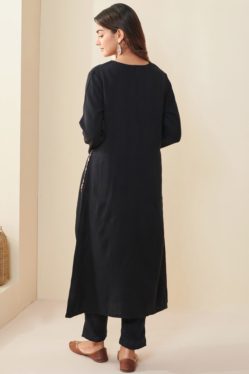 Black Handcrafted A-Line Faux Wool Kurta